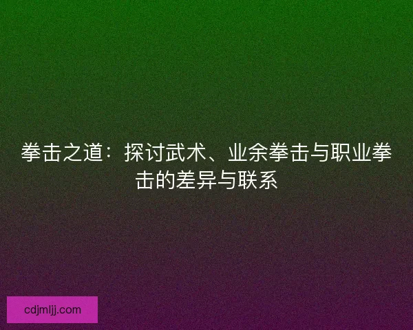 拳击之道：探讨武术、业余拳击与职业拳击的差异与联系