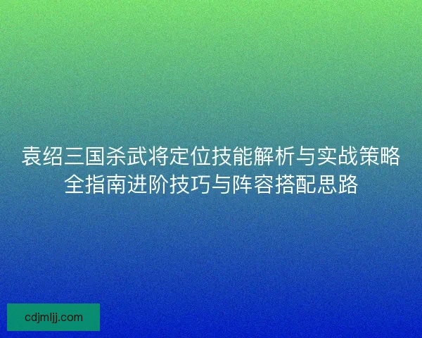 袁绍三国杀武将定位技能解析与实战策略全指南进阶技巧与阵容搭配思路